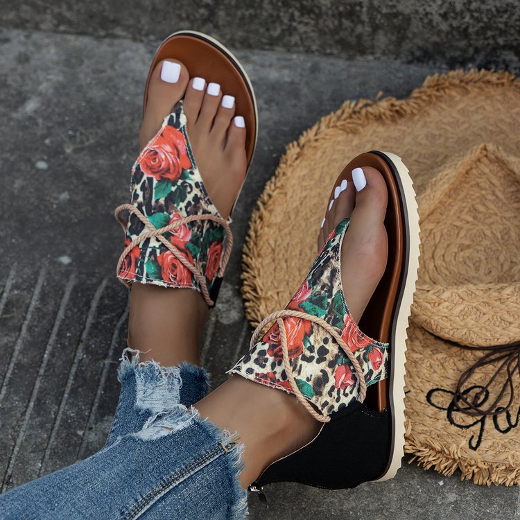 Wholesale New summer printed flat thong beach sandals